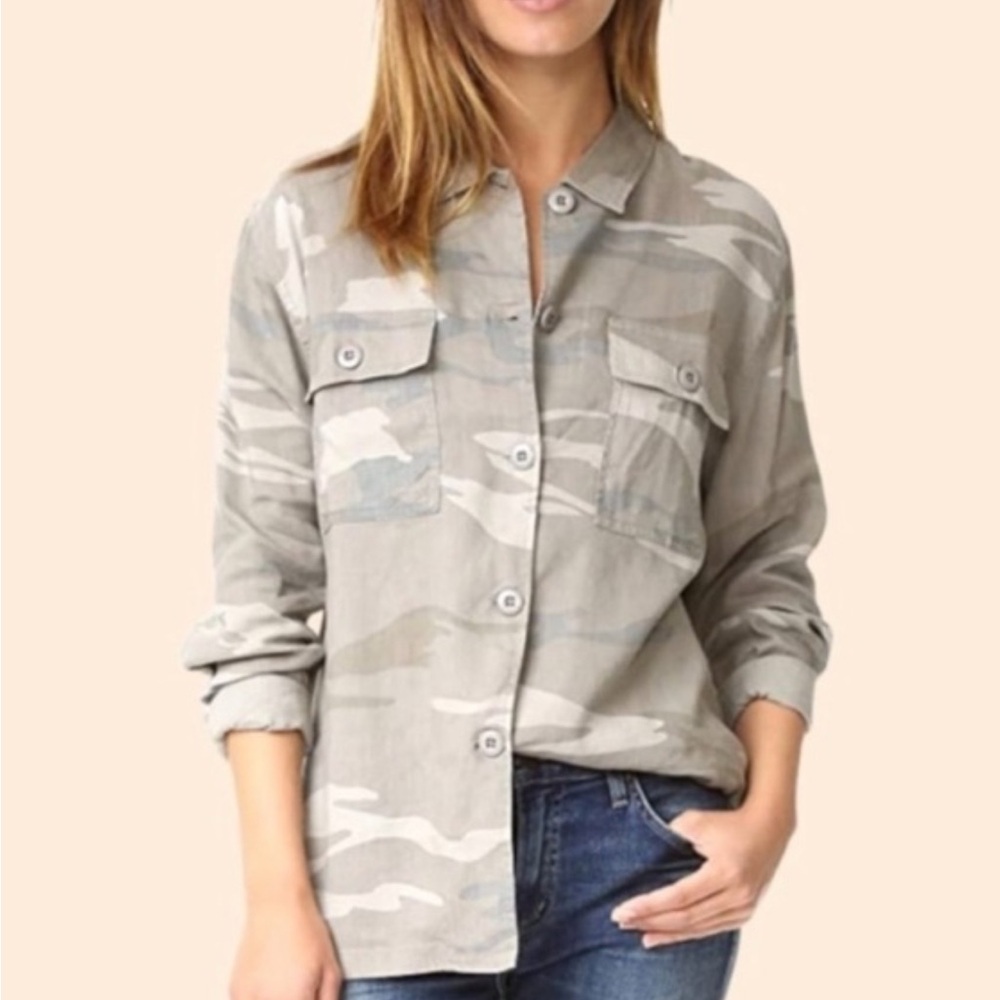 Rails Everett button down camo linen top